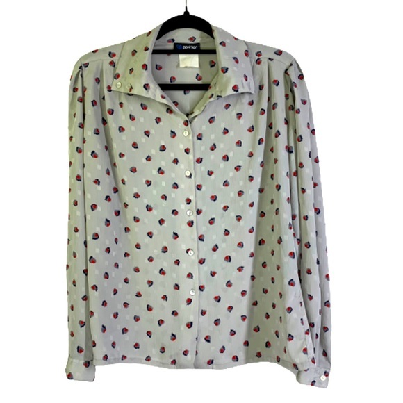 PANTHER‎ Vintage Grey & Red Printed Button Down Blouse - Picture 1 of 13